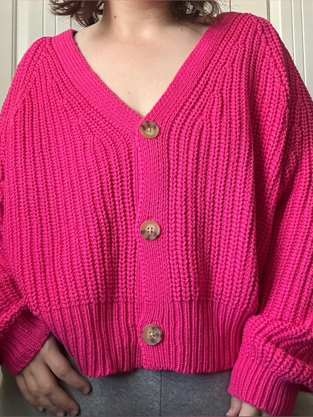 A New Day Chunky V-Neck Button Cardigan Pink Size XL